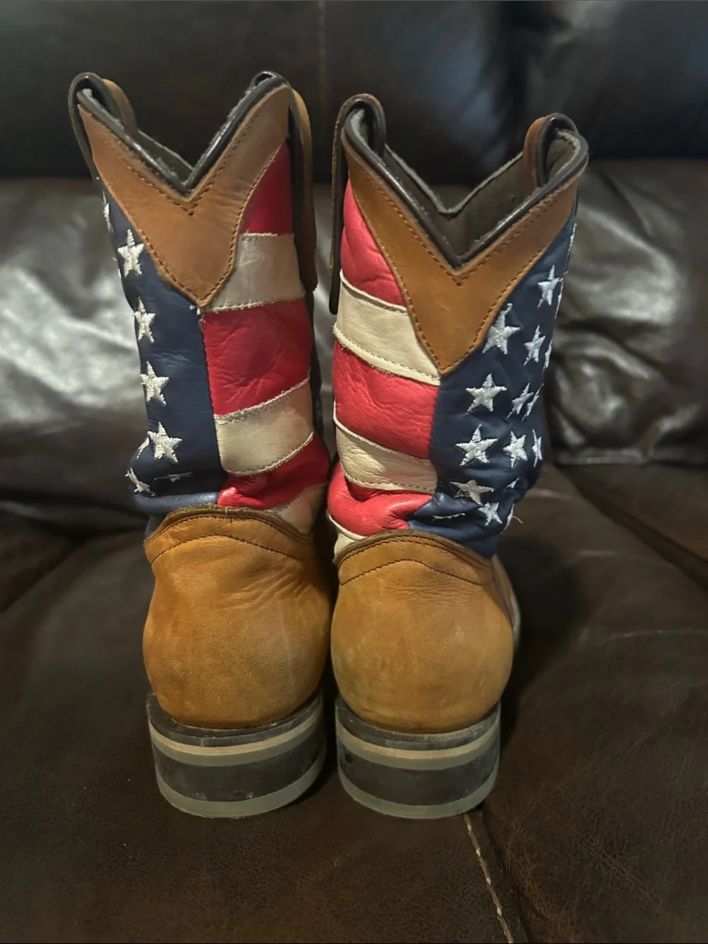 Kids Brown Cowboy Boots with American Flag Shaft
